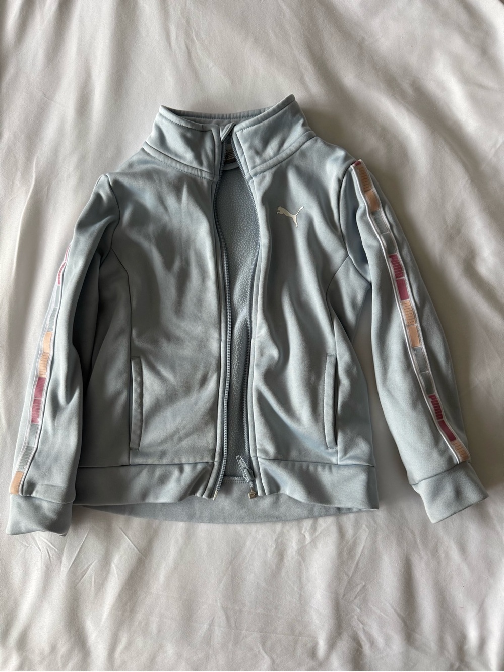 Puma Light Blue Girls' Full-Zip Track Jacket with Stripe Detail